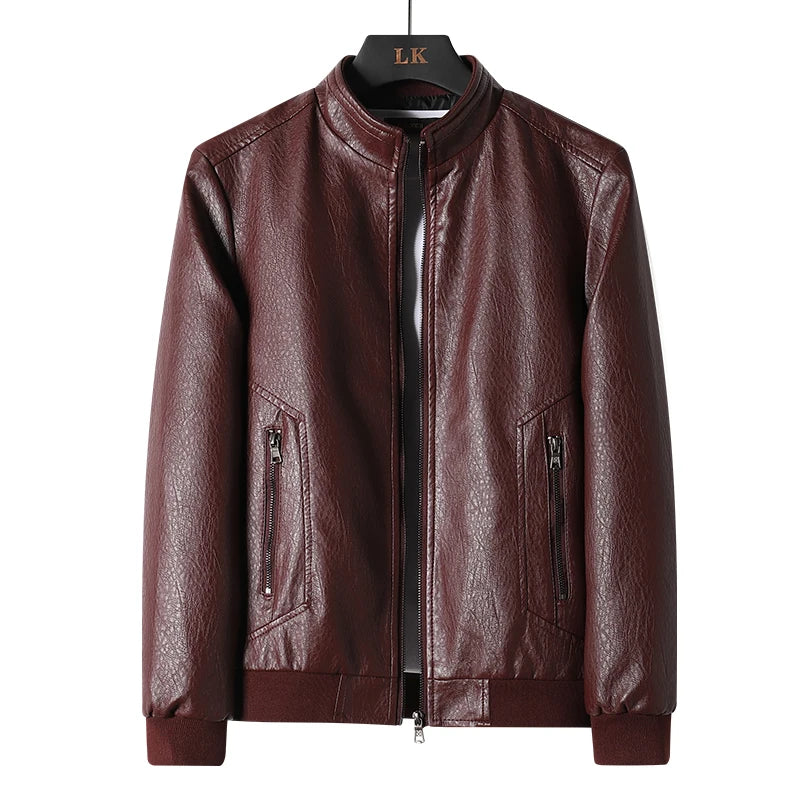 New Fashion Autumn Winter Warm Male Leather Jacket Plus Size 8XL Mens Stand Collar Coat Leather Motorcycle Jackets Zipper Coat