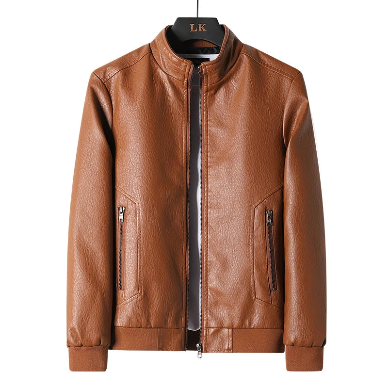 New Fashion Autumn Winter Warm Male Leather Jacket Plus Size 8XL Mens Stand Collar Coat Leather Motorcycle Jackets Zipper Coat