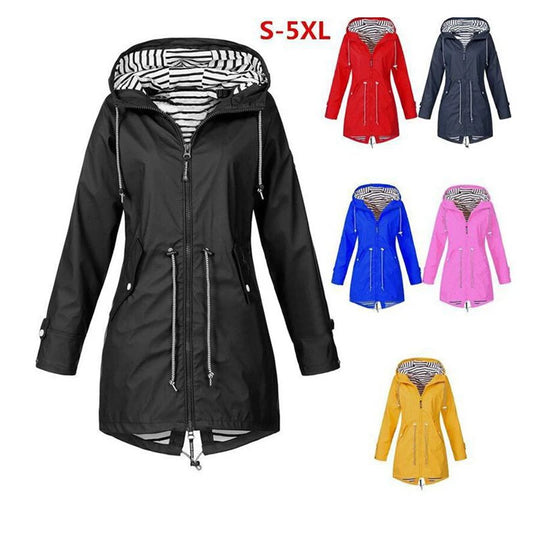 1Pc Women Outdoor Waterproof Coat Autumn Winter Long Zip-up Fashion Raincoat Jacket Female Hooded Windbreaker Outwear