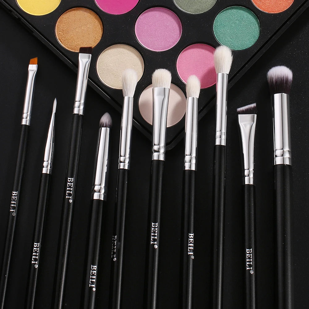 BEILI Black 15 Pcs Makeup Brushes Professional Natrul Goat Synthetic Hair Foundation Powder Eyeshadow Brush Make Up Tools