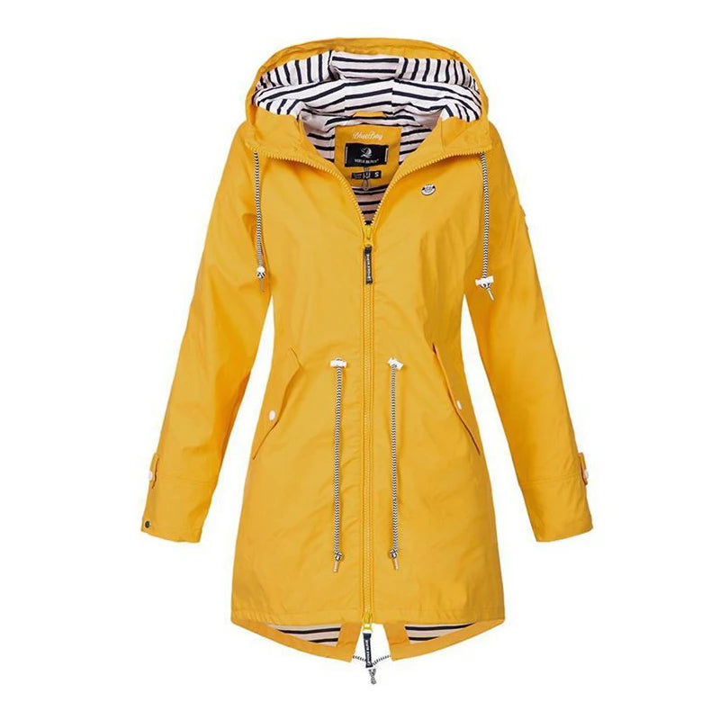 1Pc Women Outdoor Waterproof Coat Autumn Winter Long Zip-up Fashion Raincoat Jacket Female Hooded Windbreaker Outwear