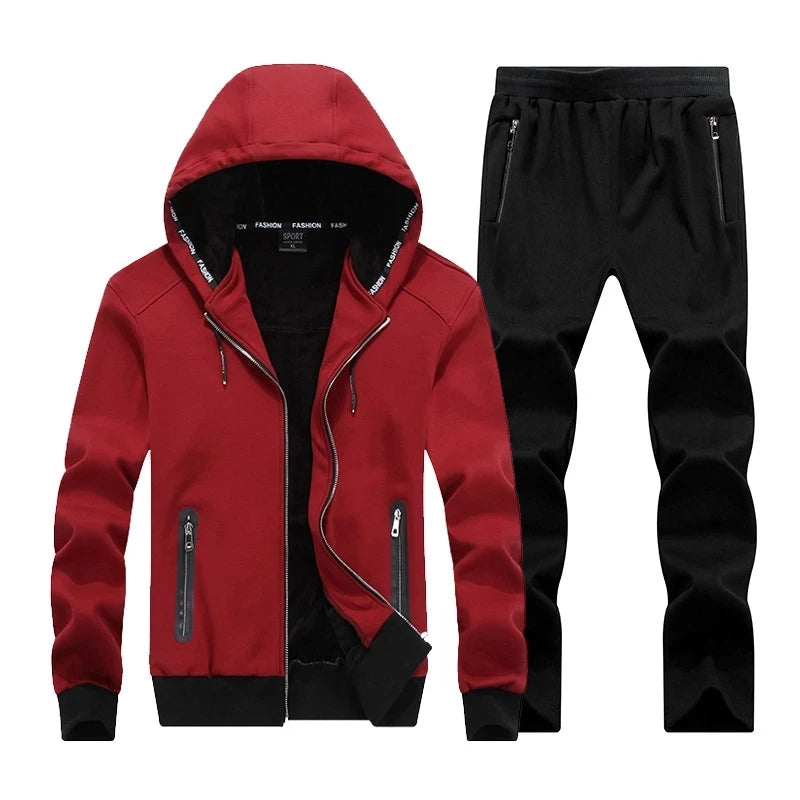 Mens Tracksuits Pants Fleece Warm Sets Male Winter Thick Men Sports Suit Tracksuit Hooded Sportswear Zipper Sweats Suits Hooded