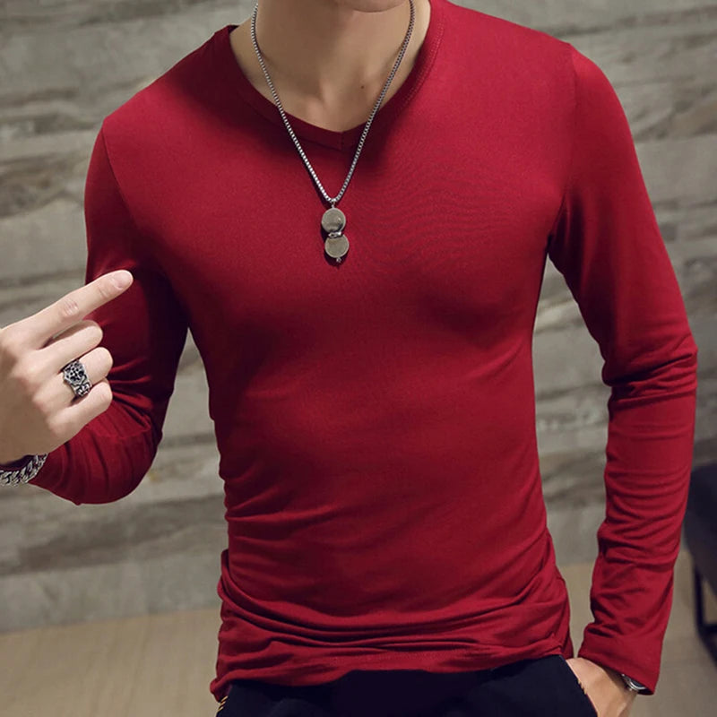 1pc Fashion  Classic Long Sleeve T-Shirt For Men Fitness T Shirts Slim Fit Shirts Designer Solid Tees Tops