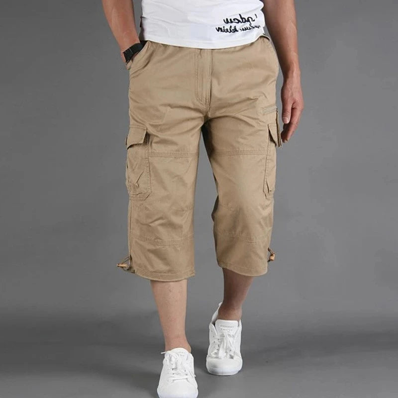 Knee Length Cargo Shorts Men's Summer Casual Cotton Multi Pockets Breeches Cropped Short Trousers Camouflage Shorts