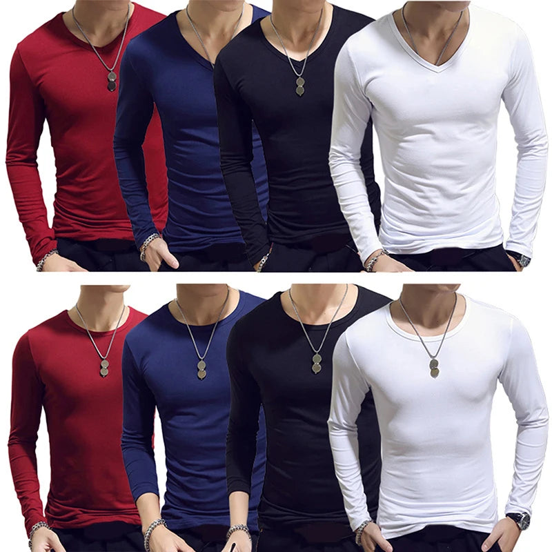 1pc Fashion  Classic Long Sleeve T-Shirt For Men Fitness T Shirts Slim Fit Shirts Designer Solid Tees Tops