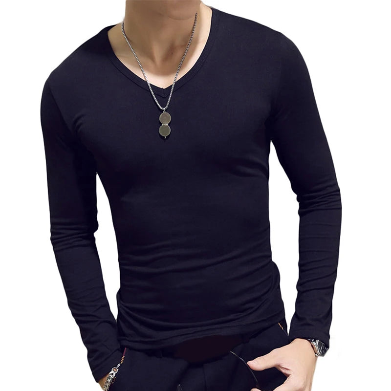 1pc Fashion  Classic Long Sleeve T-Shirt For Men Fitness T Shirts Slim Fit Shirts Designer Solid Tees Tops