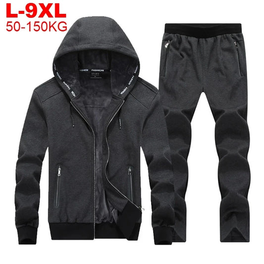 Mens Tracksuits Pants Fleece Warm Sets Male Winter Thick Men Sports Suit Tracksuit Hooded Sportswear Zipper Sweats Suits Hooded