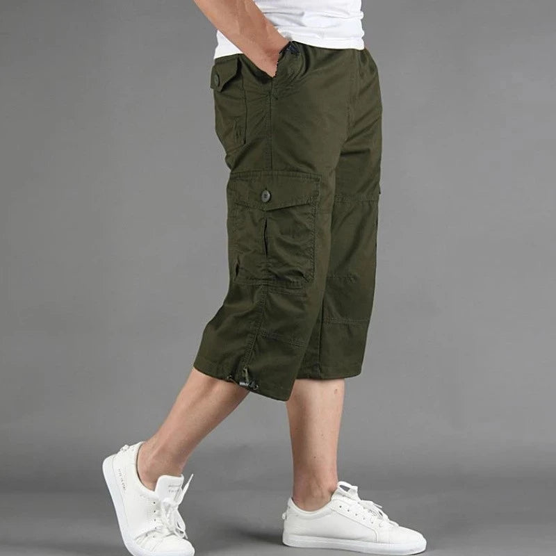 Knee Length Cargo Shorts Men's Summer Casual Cotton Multi Pockets Breeches Cropped Short Trousers Camouflage Shorts