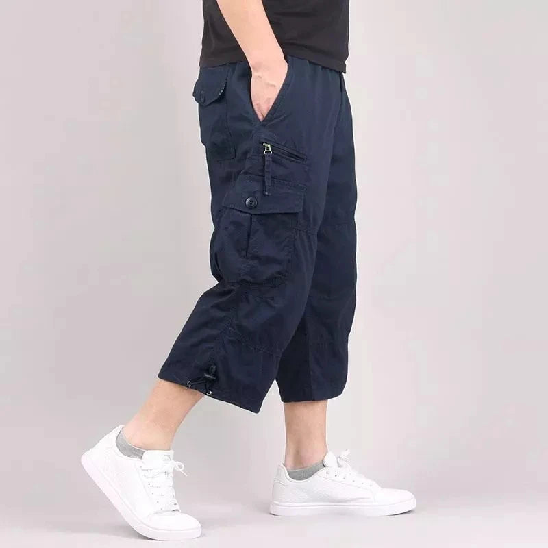 Knee Length Cargo Shorts Men's Summer Casual Cotton Multi Pockets Breeches Cropped Short Trousers Camouflage Shorts