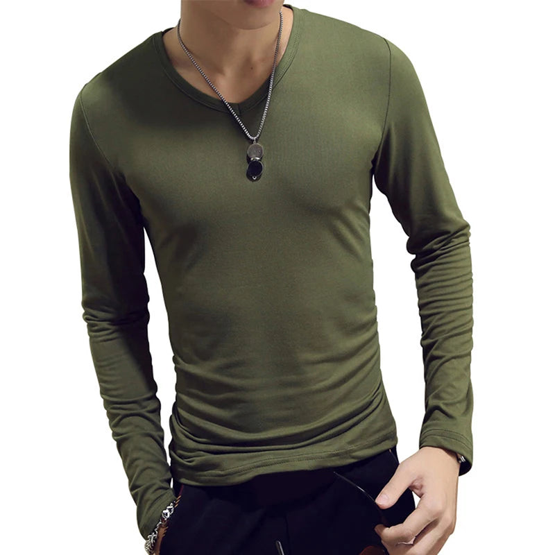 1pc Fashion  Classic Long Sleeve T-Shirt For Men Fitness T Shirts Slim Fit Shirts Designer Solid Tees Tops