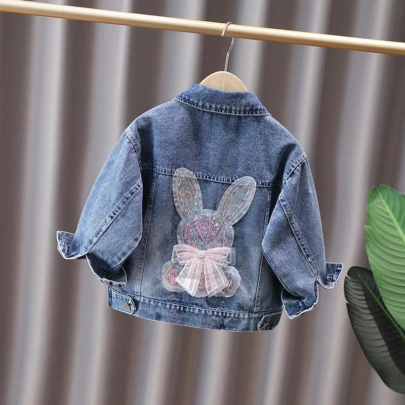 2-12 Years Girls Denim Jacket New Fashion Baby Kids Jean Coats For Girls Cute Rabbit Lace Bow Design Children Outerwear Clothing