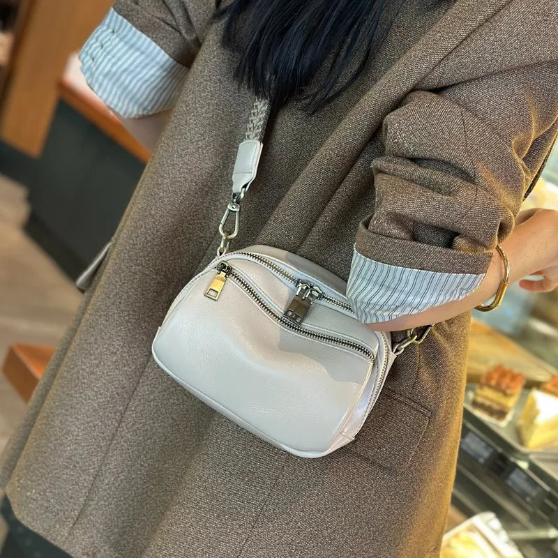 Vegetable Tanned Cowhide Small Handbag 2023 New Popular and Versatile Genuine Leather Women's Bag Ladies Shoulder Crossbody Bag