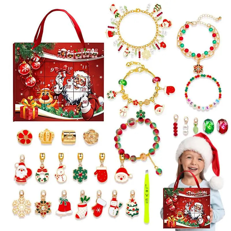 Advent Calendar 2024 Jewelry Advent Christmas Bracelet for 24 Days Countdown Festive Atmosphere Enhancer Jewelry Crafting Kit