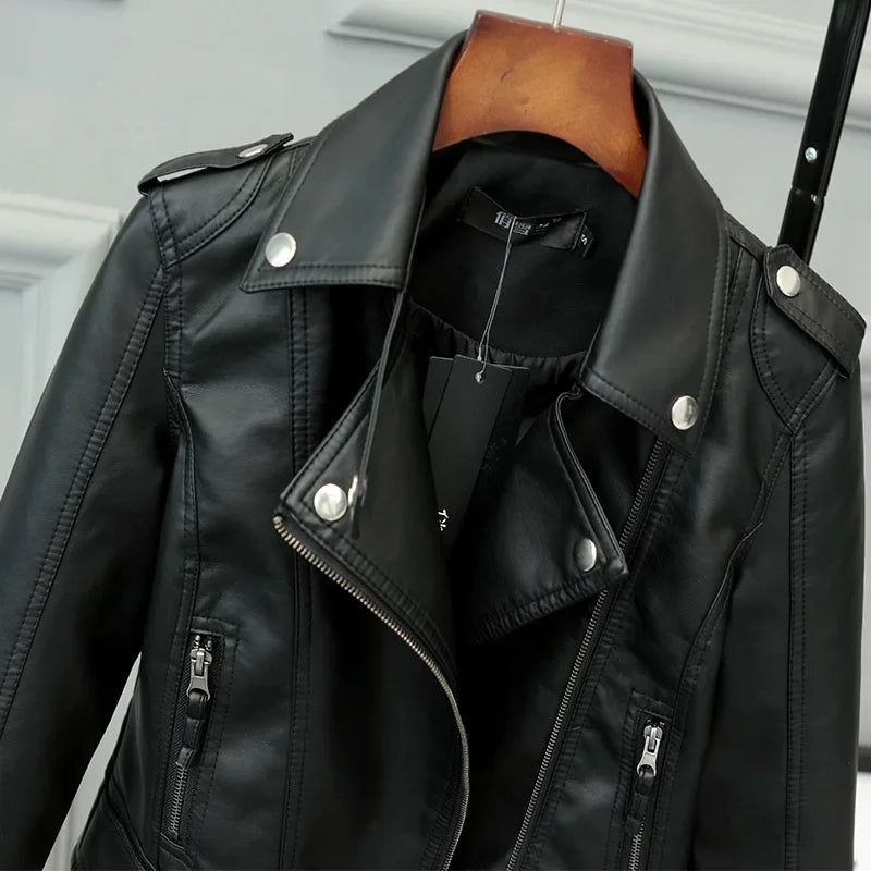 Korean Version of Slim PU Leather Jacket Women's 2024 Spring / Autumn Winter  New Motorcycle Leather Short Coat