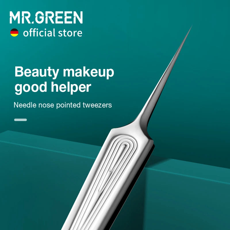 MR.GREEN Ingrown Hair Tweezers Needle Nose Pointed Tips Eyebrows Tweezers For Splinters Blackhead Removal Acne Clip Extractor