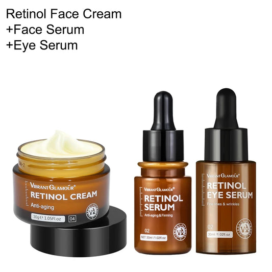 Retinol Face Cream+Facial Serum+Eye Serum Set Anti-Aging Remove Wrinkle Eye Bag Whitening Moisturizing Skin Lightening Cream