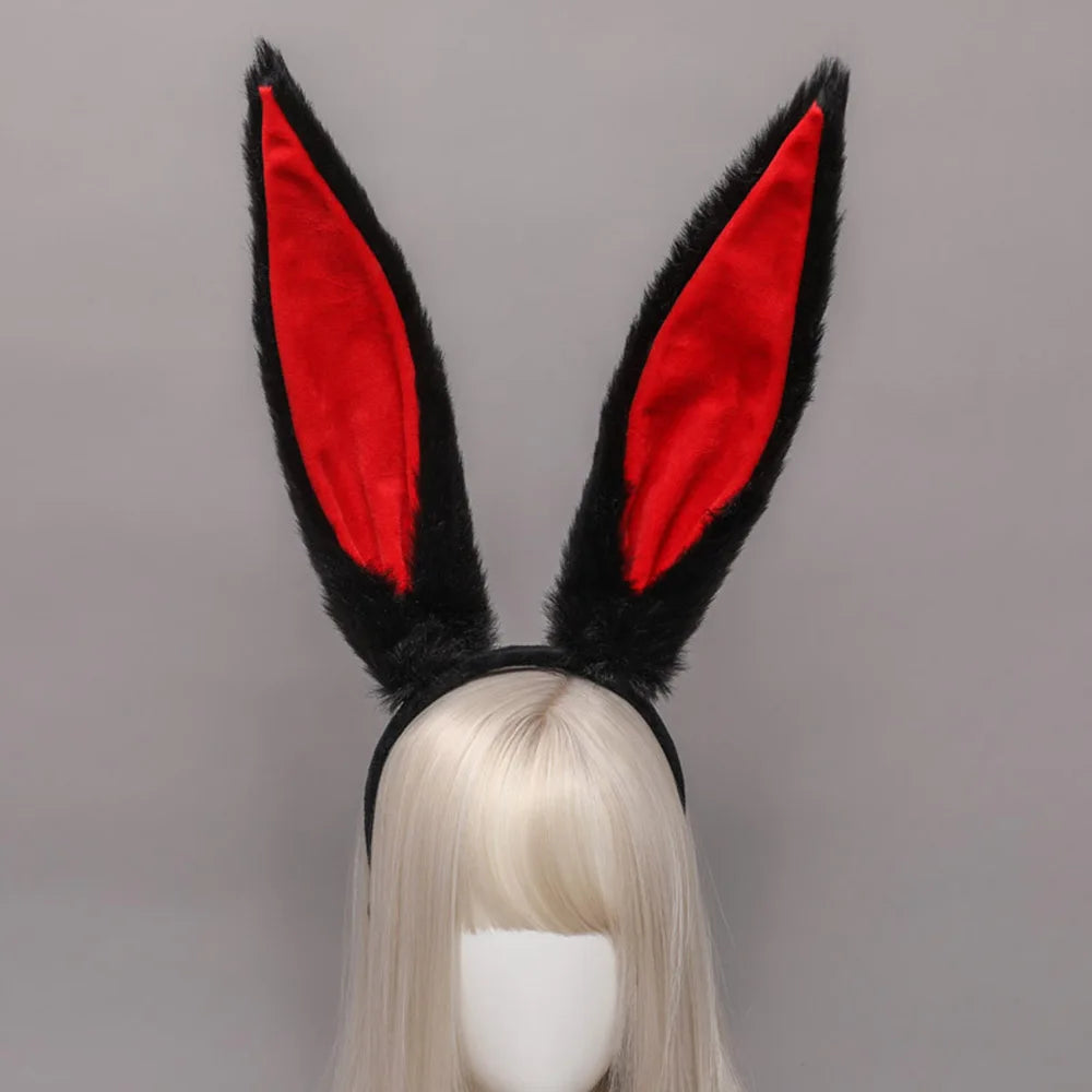 Girls Lolita Cosplay Headband Cute Fluffy Plush Long Rabbit Bunny Ears Hairband for Women Halloween Cartoon Anime Headpiece