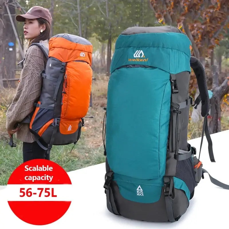 65L Camping Backpack Outdoor Bag Waterproof Nylon Bags With Rain Cover Hiking Trekking Luggage Men Women Climbing Travel Bag