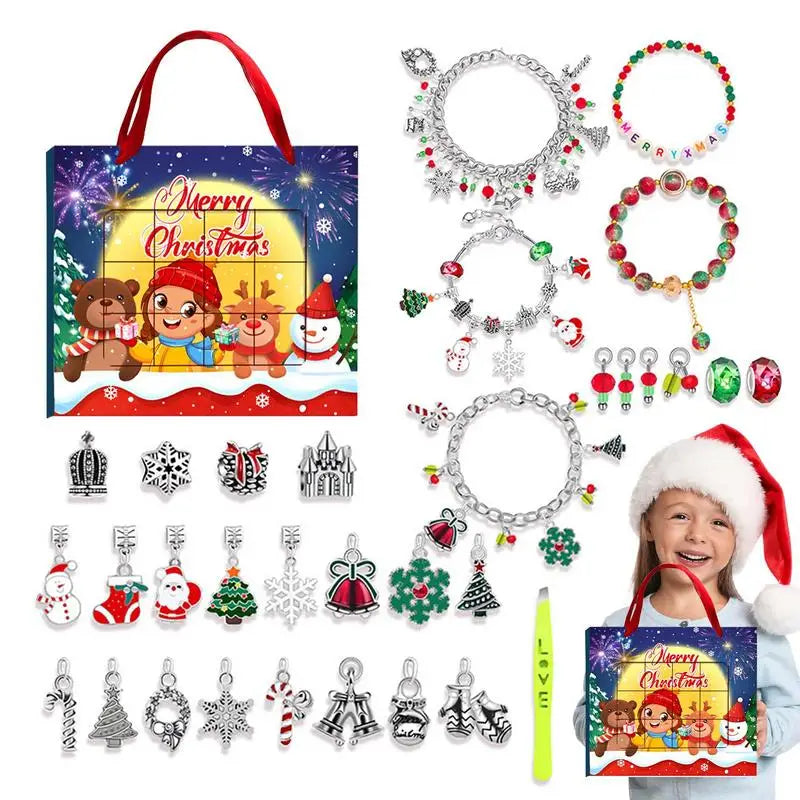 Advent Calendar 2024 Jewelry Advent Christmas Bracelet for 24 Days Countdown Festive Atmosphere Enhancer Jewelry Crafting Kit