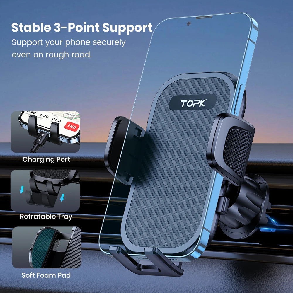 TOPK Car Phone Holder Mount Air Vent Cell Phone Holder for Car Hands Free Easy Clamp Cradle in Vehicle Fit All 4" to 7" Phone