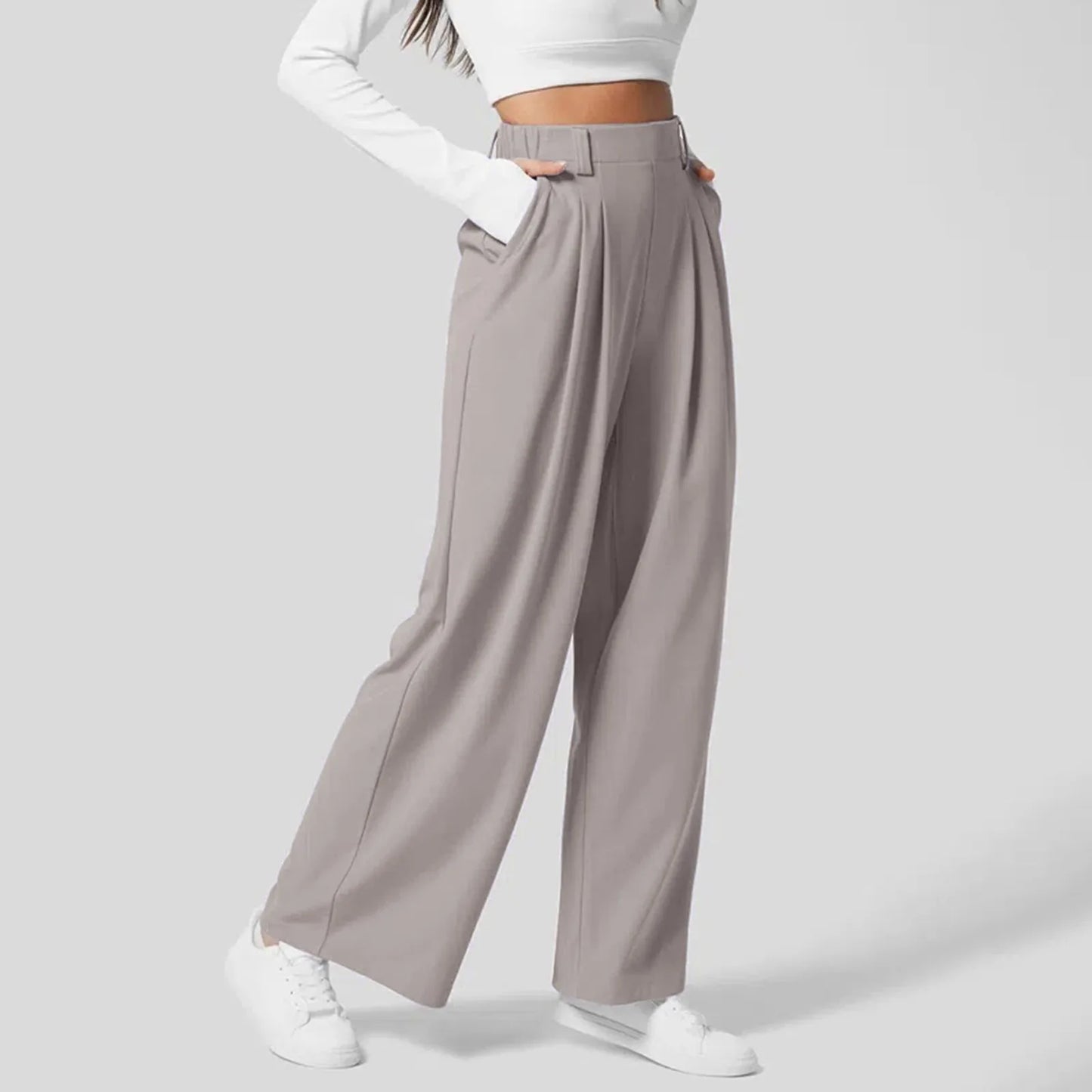 Women Suits Pants High Waist Draped Solid Color Wide Leg Pants Office Lady Business Elastic Palazzo Casual Straight Trousers