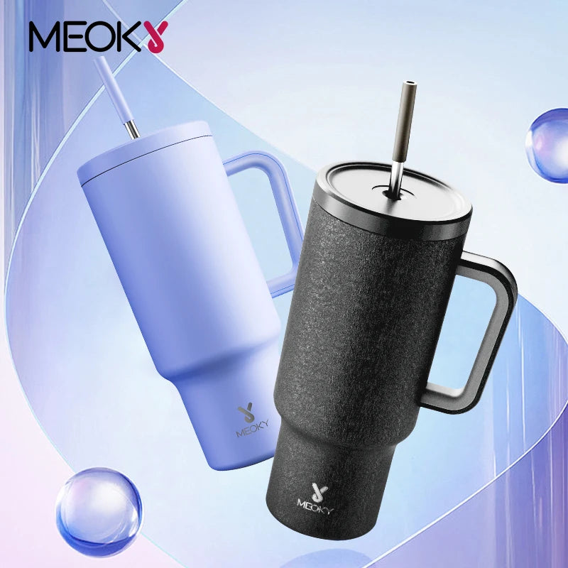 Meoky 40oz Cup Leak-proof Stainless Steel Water Bottle With Lid Single Colol Vacuum Tumbler Cup Coffee Car Mug Juice Milk Cup