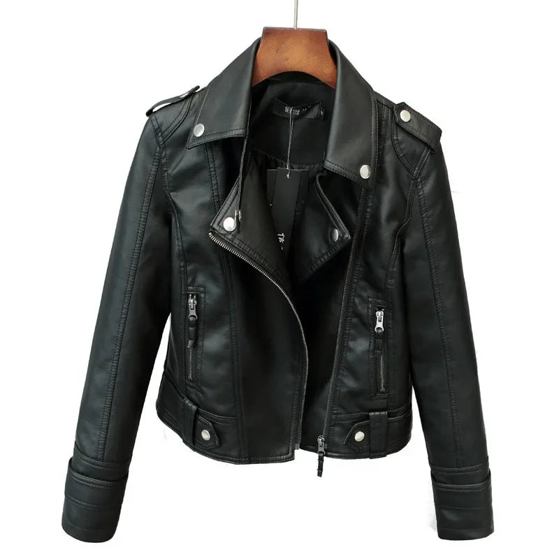 Korean Version of Slim PU Leather Jacket Women's 2024 Spring / Autumn Winter  New Motorcycle Leather Short Coat