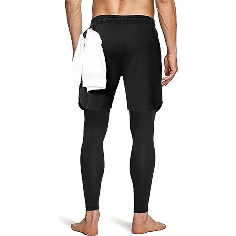 Compression Running Pants Men Double-deck 2 in 1 Sportswear Jogging Trousers Gym Training Tracksuit Workout Sport Sweatpants Men