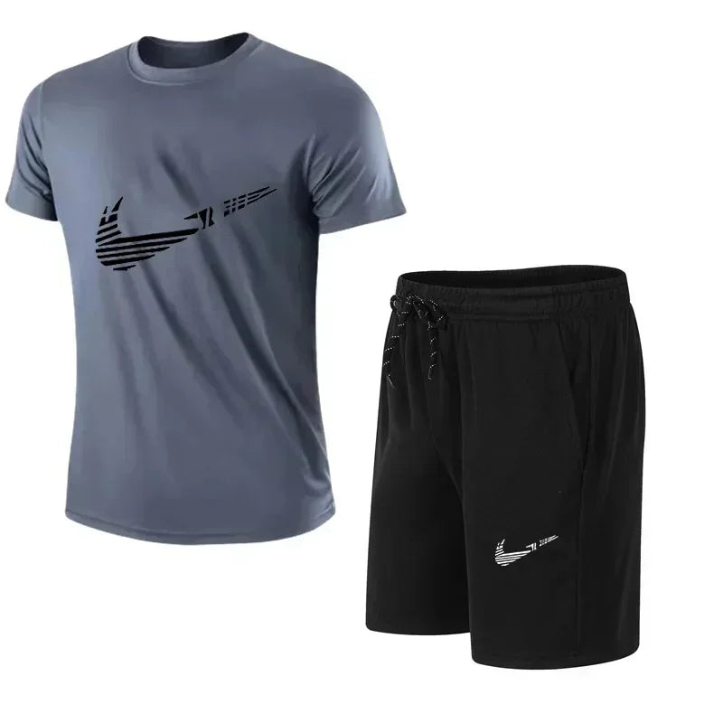 Men's short-sleeved Sportswear, T-shirt and Shorts Set, Branded Running and Sportswear, Casual Fashion, 2024