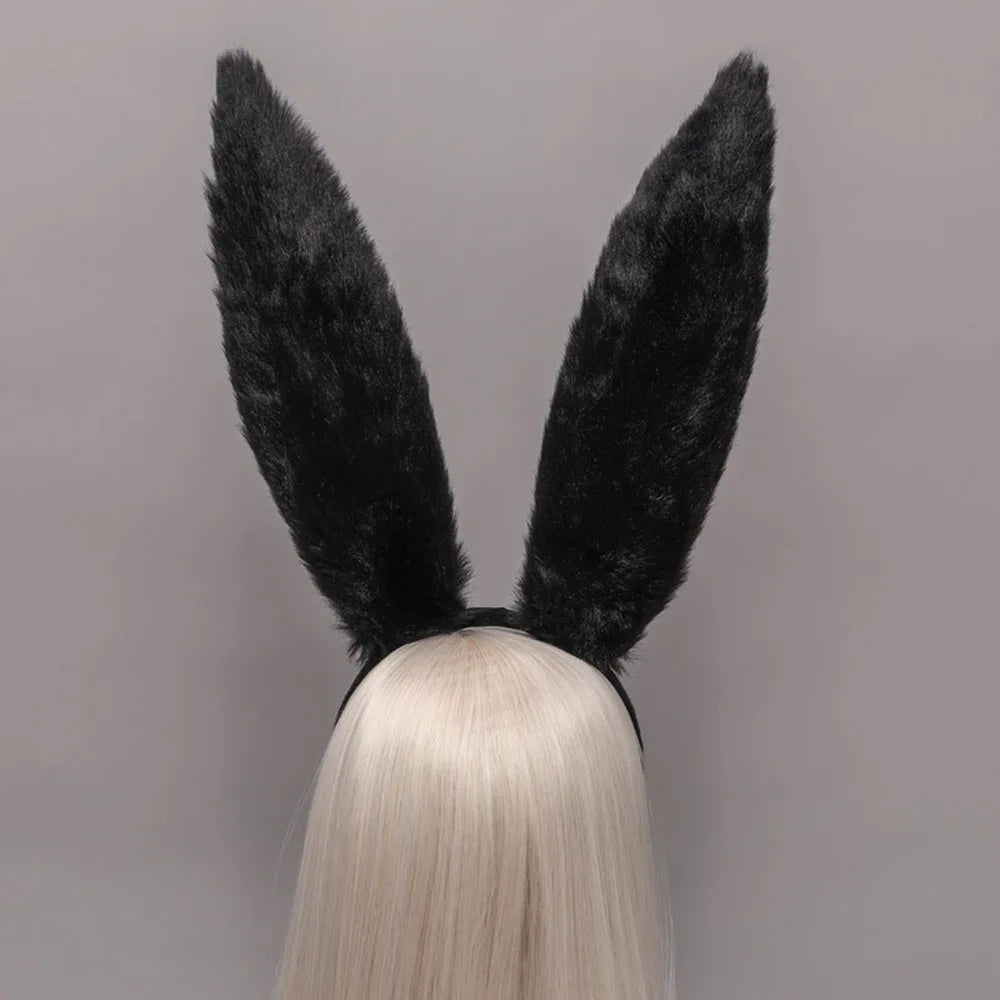 Girls Lolita Cosplay Headband Cute Fluffy Plush Long Rabbit Bunny Ears Hairband for Women Halloween Cartoon Anime Headpiece