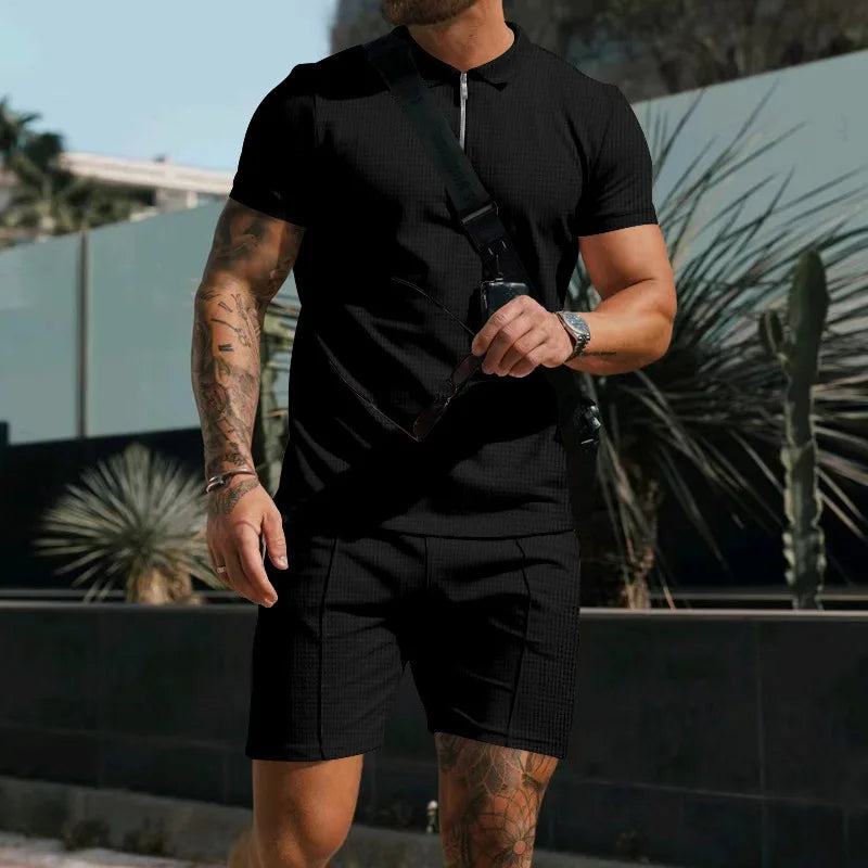 2024 New Summer Men's Fitness Fashion Casual Sportswear Set, Quick Drying Sportswear Short Sleeved T-shirt+shorts 2-piece Set