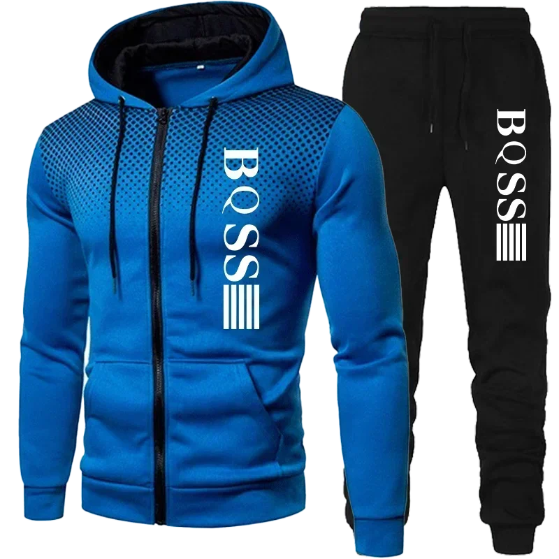 2024 New Men's Clothing Sweatshirt Suit Fall Winter Zipper Suit Hooded Sweater Pants Men's Tracksuit Cardigan Two Piece Set