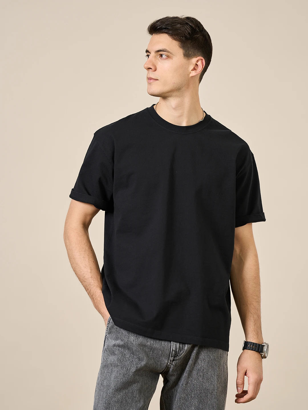 SIMWOOD 2024 Summer New 250g 100% Cotton Fabric T-shirt Men High Quality Solid Color Drop Sleeve Loose Tshirts Oversize Tops