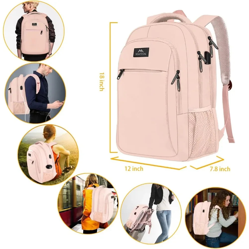 15.6 inch Laptop Backpack Cute Slim Computer Travel Backpack with USB Port Carry On Casual Daypacks Bag Gifts student bag pink