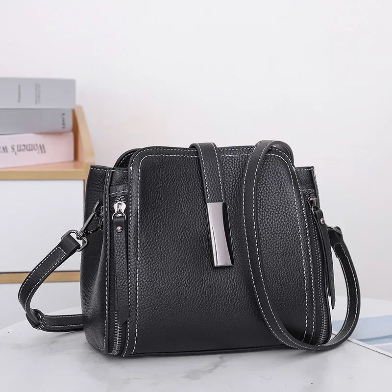 Real Cow Leather 2024 Fashion Women's Handbag High Quality Versatile Shoulder Bag Ladies' Commuting Crossbody Small Bucket Bags