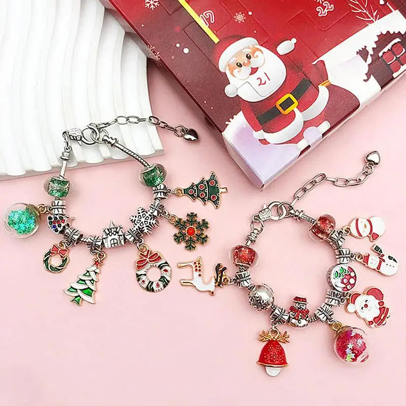 Advent Calendar 2024 Jewelry Advent Christmas Bracelet for 24 Days Countdown Festive Atmosphere Enhancer Jewelry Crafting Kit