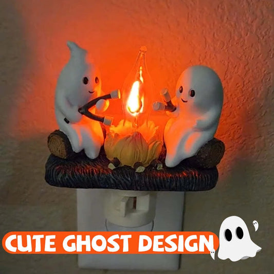 Cute Ghost Campfire Night Light Halloween Pumpkin Flickering Room Decorations Night Lights Dusk To Dawn Led Lamp Plug into Wall