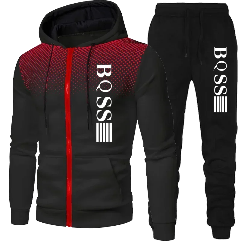 2024 New Men's Clothing Sweatshirt Suit Fall Winter Zipper Suit Hooded Sweater Pants Men's Tracksuit Cardigan Two Piece Set