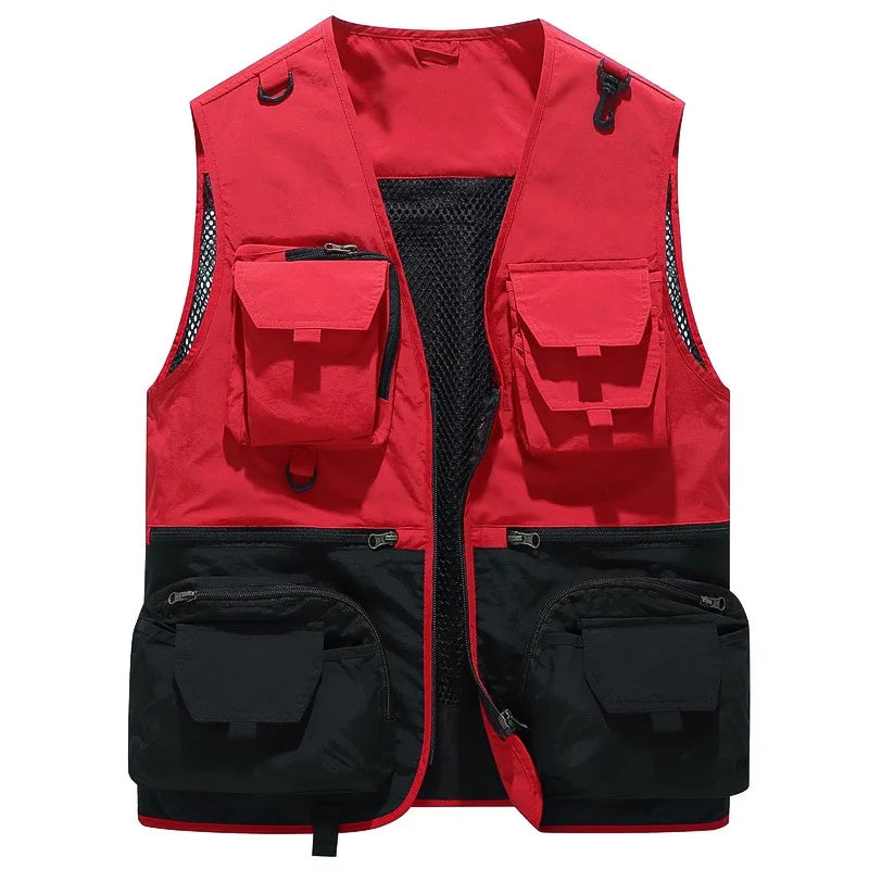 Men Outdoor Fishing Vests Quick Dry Breathable Multi Pocket Mesh Jackets Photography Sleeveless Pocket Vest Patchwork Fish Vest