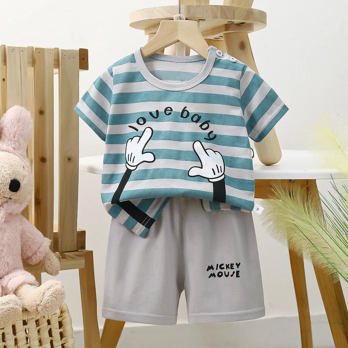 Summer Boys Girls Clothes Set T-shirt+pants 2pcs Children's Clothing Fashion pink Baby OutSet Newborn Baby Suit