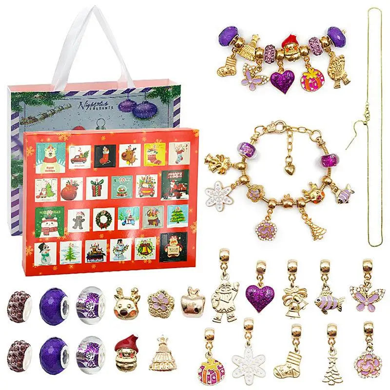 Advent Calendar 2024 Jewelry Advent Christmas Bracelet for 24 Days Countdown Festive Atmosphere Enhancer Jewelry Crafting Kit