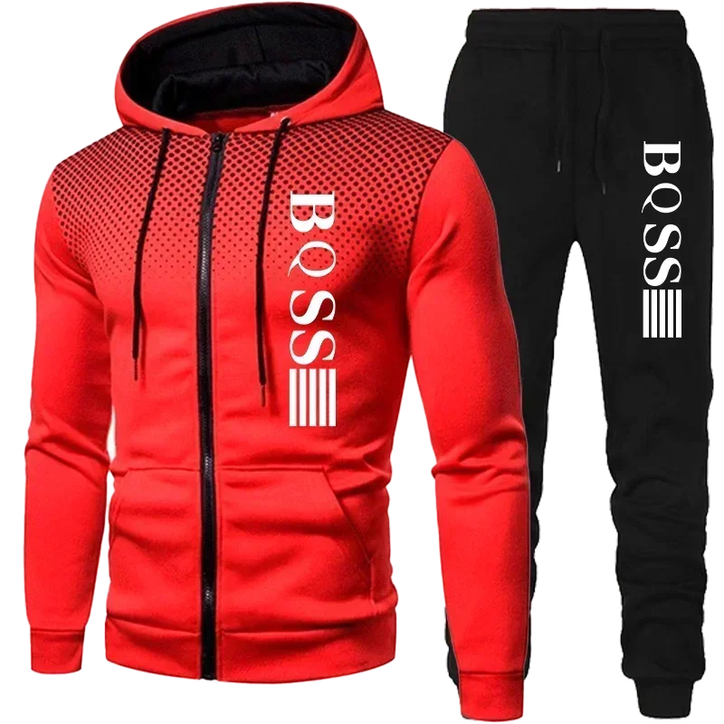 2024 New Men's Clothing Sweatshirt Suit Fall Winter Zipper Suit Hooded Sweater Pants Men's Tracksuit Cardigan Two Piece Set