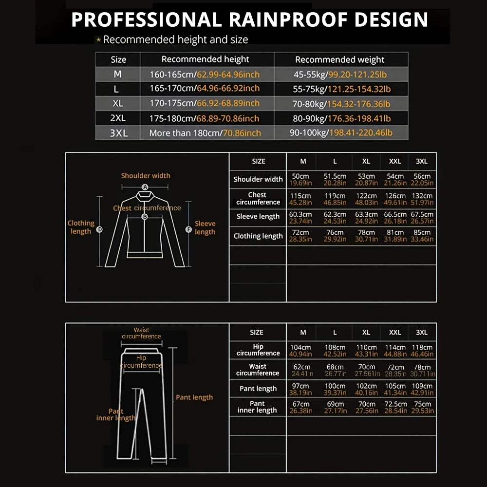 Men Motorcycle Raincoat Motorbike Rain Suit Moto Raincoat Rain Coat Jacket Pants Biker Rain Set Waterproof Motorcyclist Women