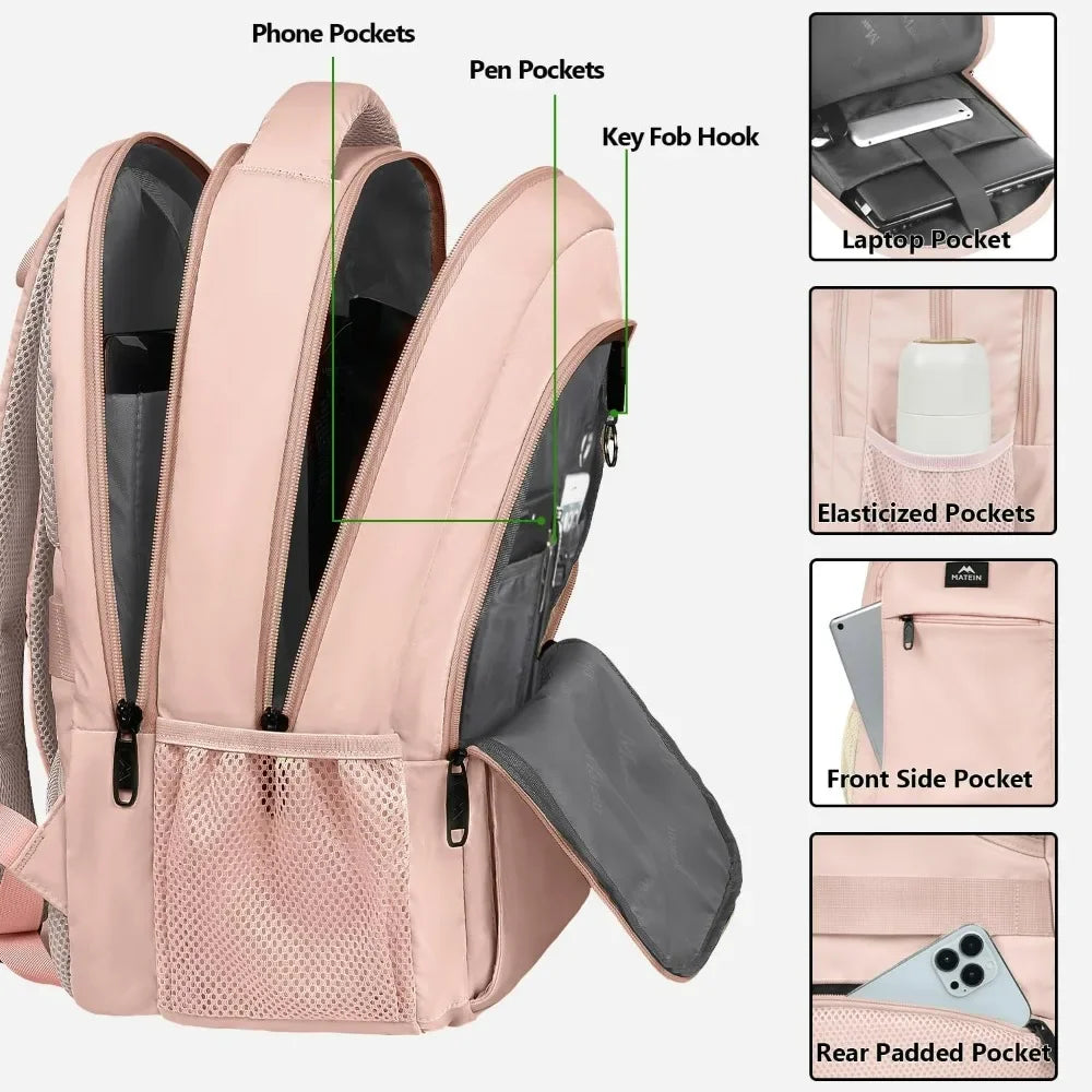 15.6 inch Laptop Backpack Cute Slim Computer Travel Backpack with USB Port Carry On Casual Daypacks Bag Gifts student bag pink