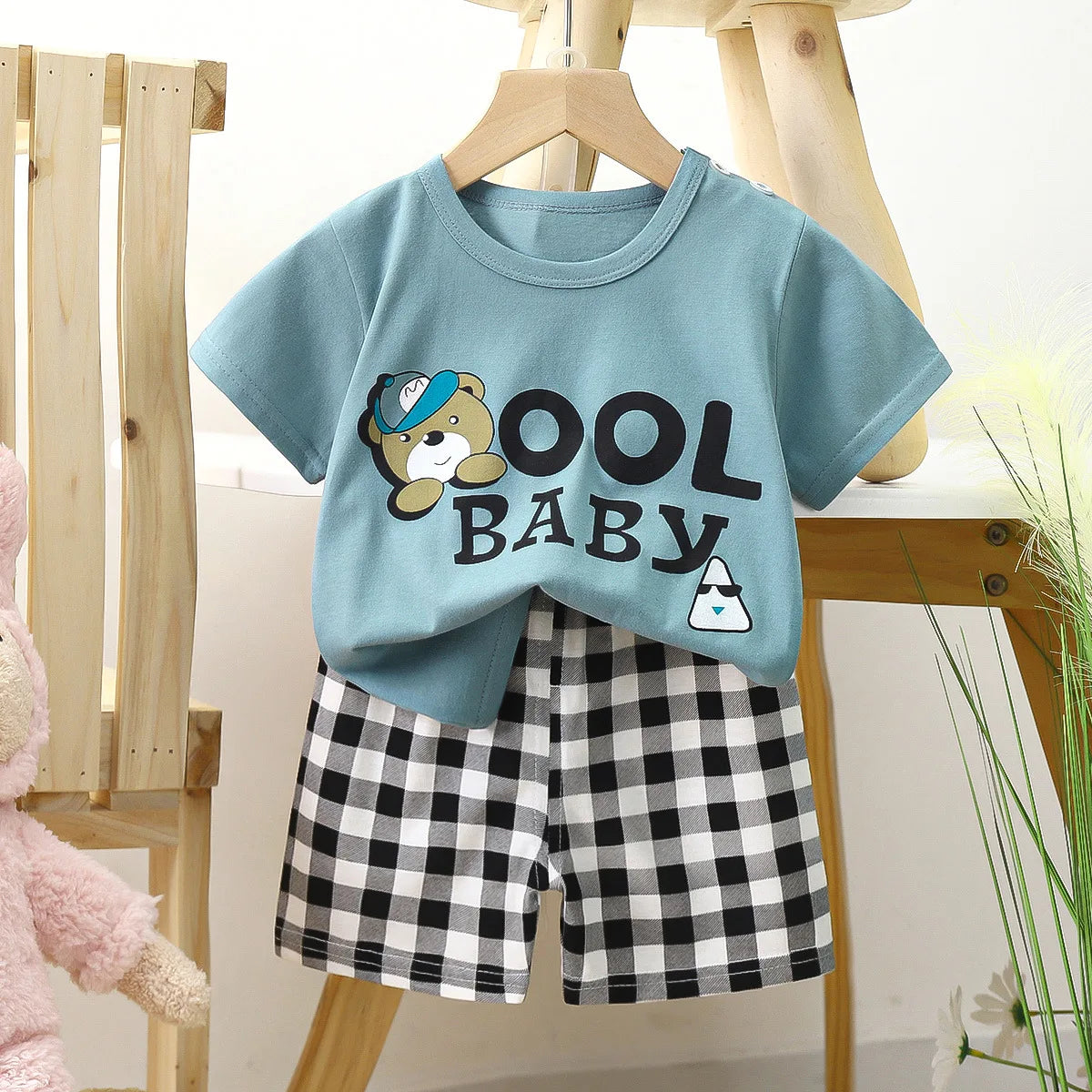 Summer Boys Girls Clothes Set T-shirt+pants 2pcs Children's Clothing Fashion pink Baby OutSet Newborn Baby Suit