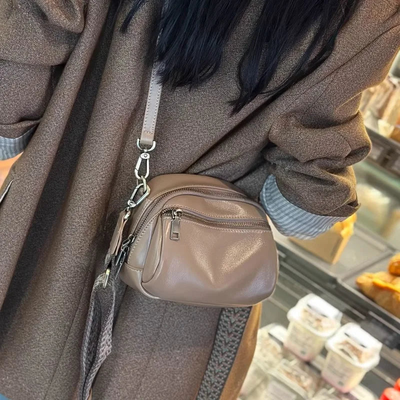 Vegetable Tanned Cowhide Small Handbag 2023 New Popular and Versatile Genuine Leather Women's Bag Ladies Shoulder Crossbody Bag