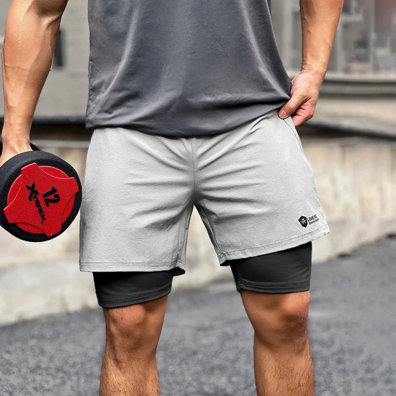 Man Gym Quick Drying Shorts Men's Jogger Fitness Sports Running Casual Short Pants Basketball Workout Double-decker 2in1 Shorts