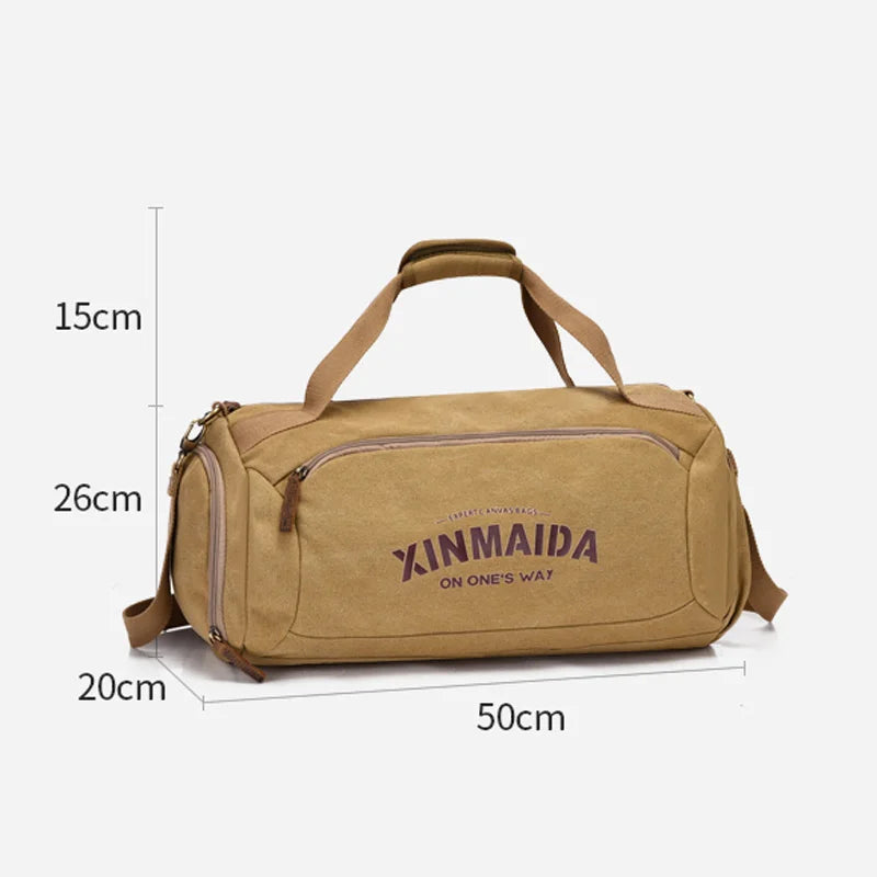 Male Large Capacity Canvas Travel Bags Men Fitness Sports Training Handbag With Shoes Pocket Black Khaki Shoulder Bag