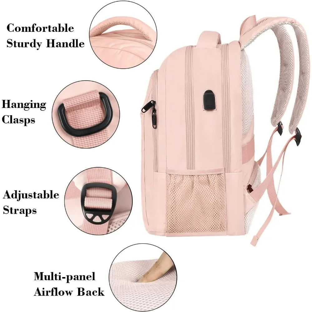 15.6 inch Laptop Backpack Cute Slim Computer Travel Backpack with USB Port Carry On Casual Daypacks Bag Gifts student bag pink