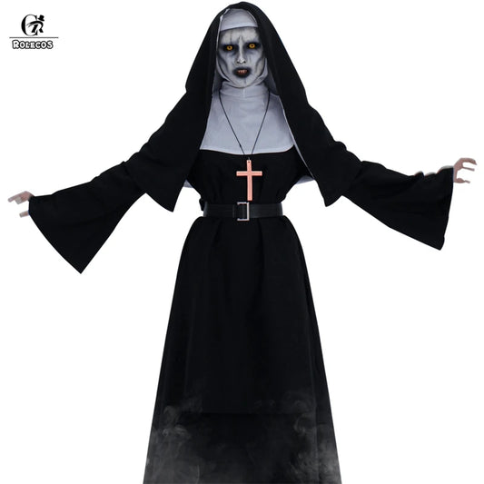 ROLECOS The Nun Cosplay Costume Horror Films Cosplay Cross Ghost Halloween Costume The Conjuring Black Women Halloween Costume